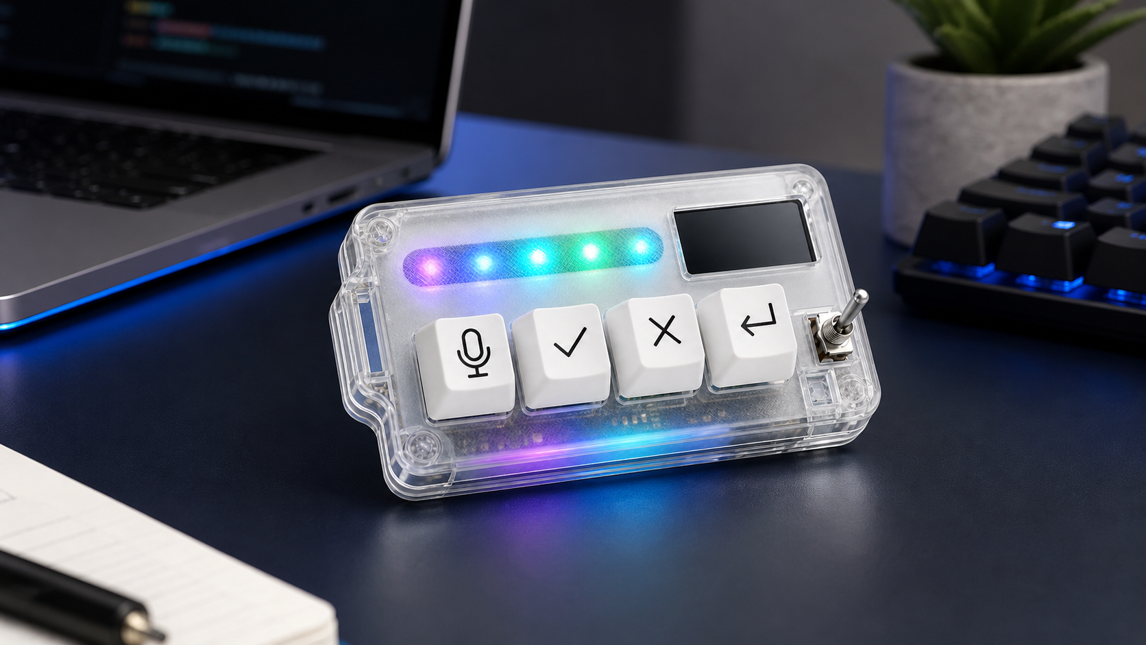 HarnessKeys AI workflow keypad on a developer desk