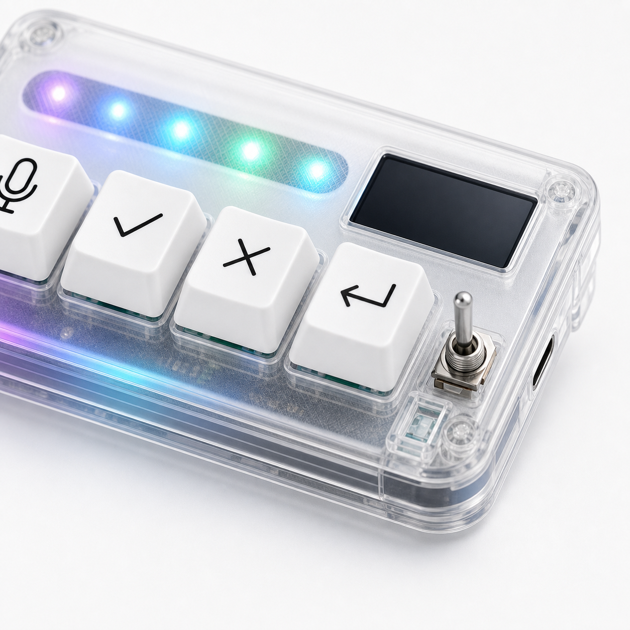 HarnessKeys transparent shell keys LEDs status screen and toggle detail